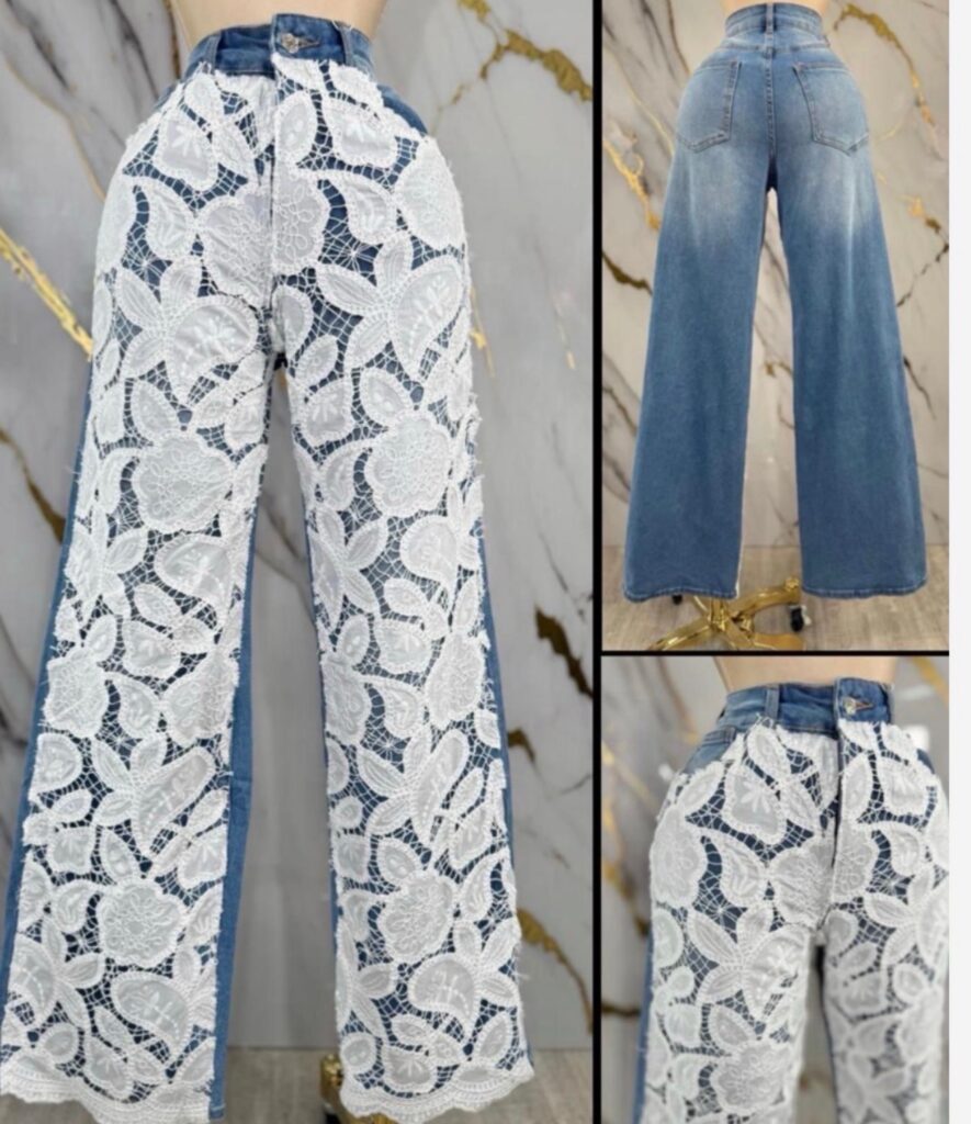 ✨ Jeans Wide Leg con Encaje Floral ✨